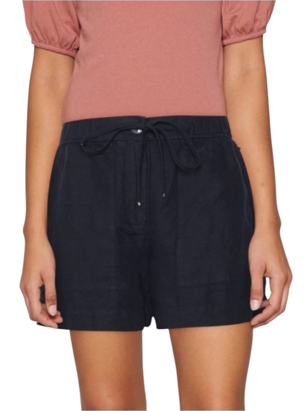 Tommy Hilfiger Double Front Pleat Paperbag Waist‎ Tie Woven Shorts, Navy, Large